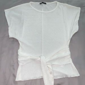 Zara White Tie-Front Blouse